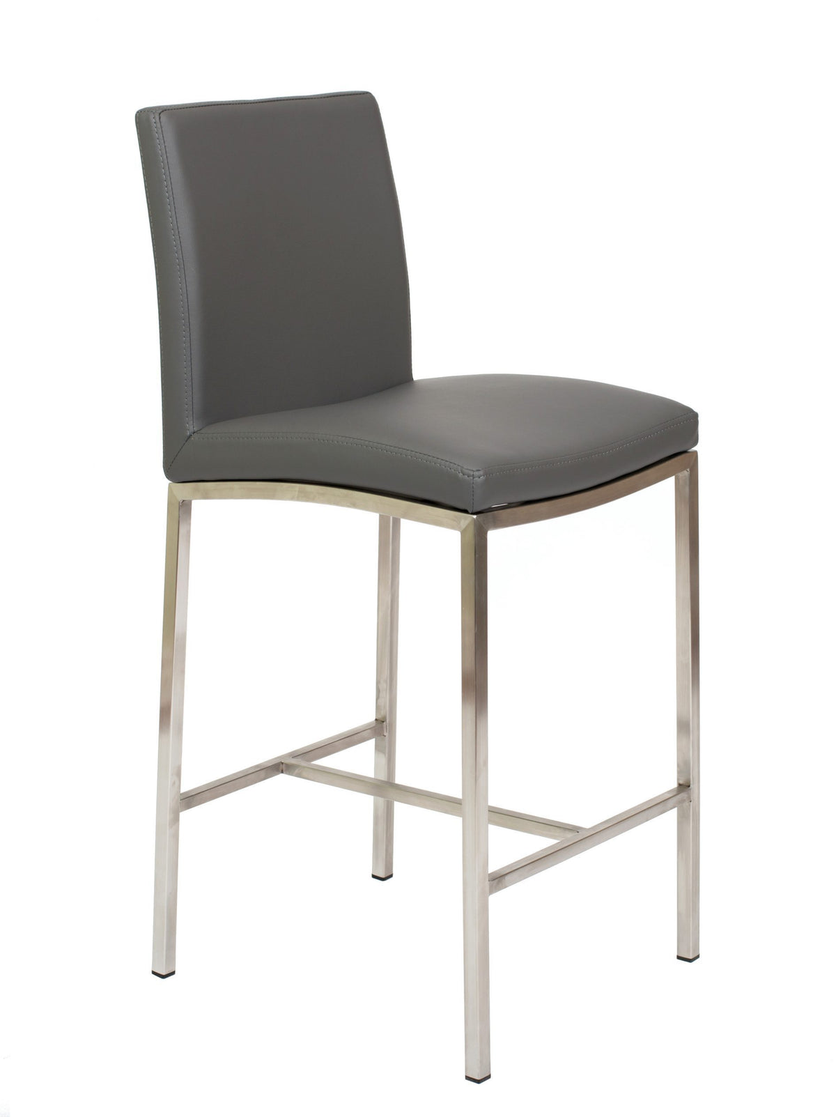 Adam – Stationary Stool with Faux Leather Grey Seat and Backrest by Furnishings Mate – Brushed Stainless Steel Frame