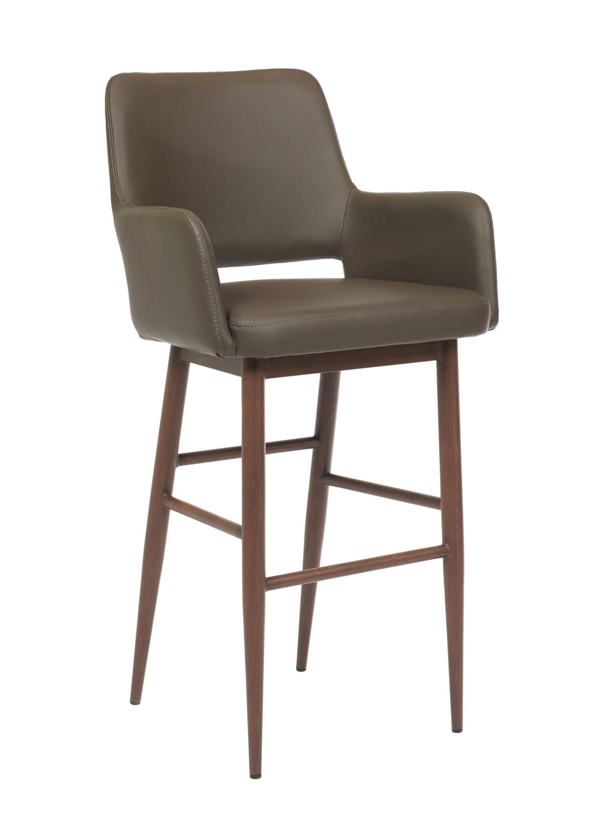 Isaac – Stationary Stool with Faux Leather Grey Seat and Backrest by Furnishings Mate – Faux Wood Walnut Steel Frame