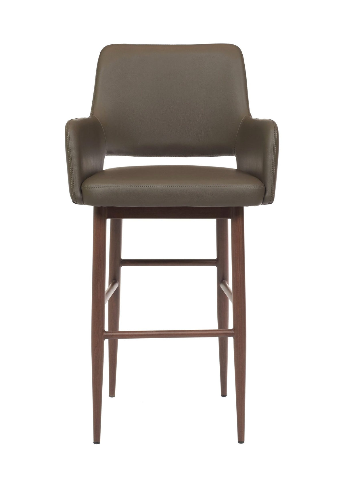 Isaac – Stationary Stool with Faux Leather Grey Seat and Backrest by Furnishings Mate – Faux Wood Walnut Steel Frame