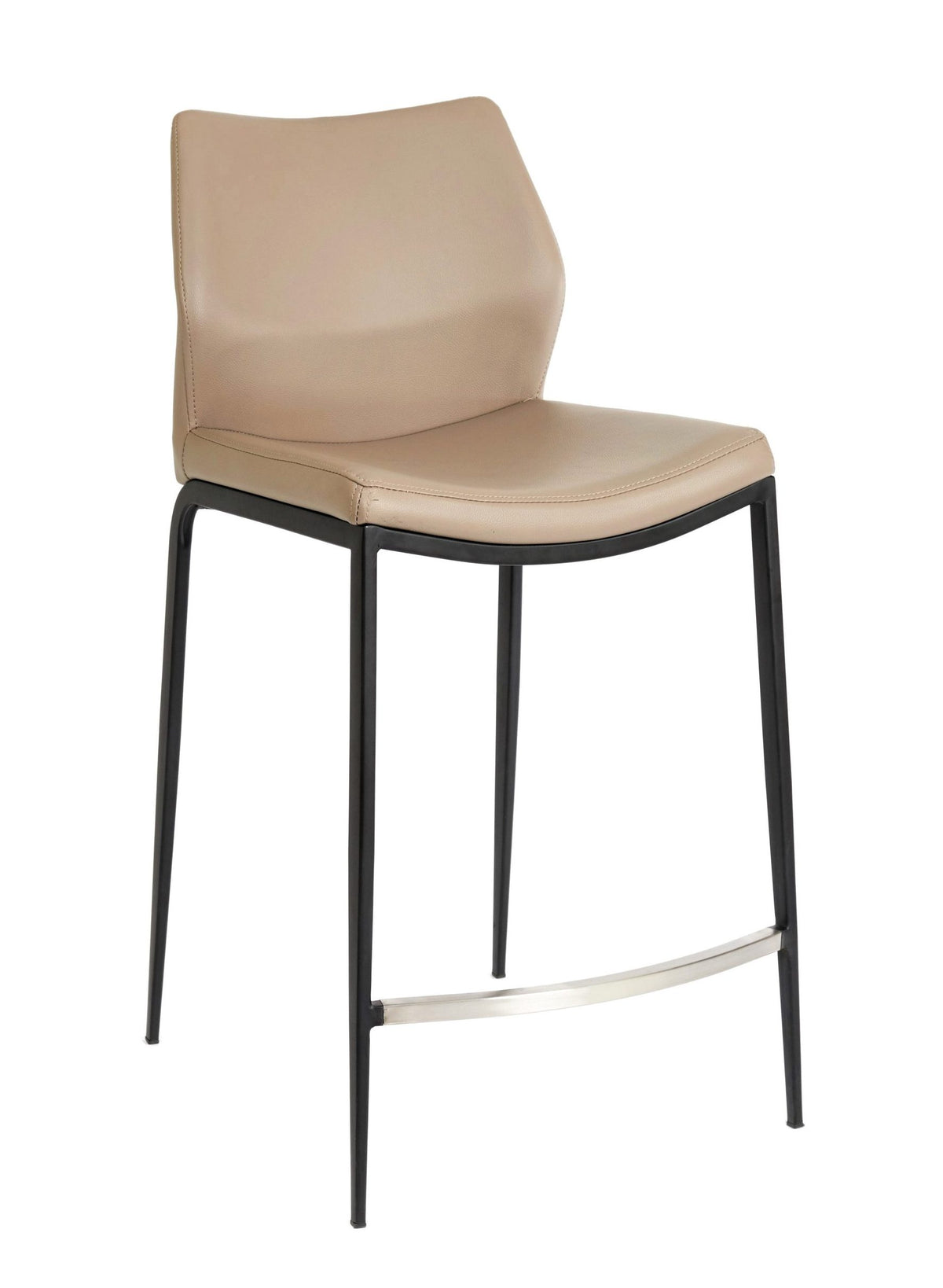Ka – Stationary Stool with Faux Leather Lite Taupe Seat and Backrest by Furnishings Mate – Matte Black Frame