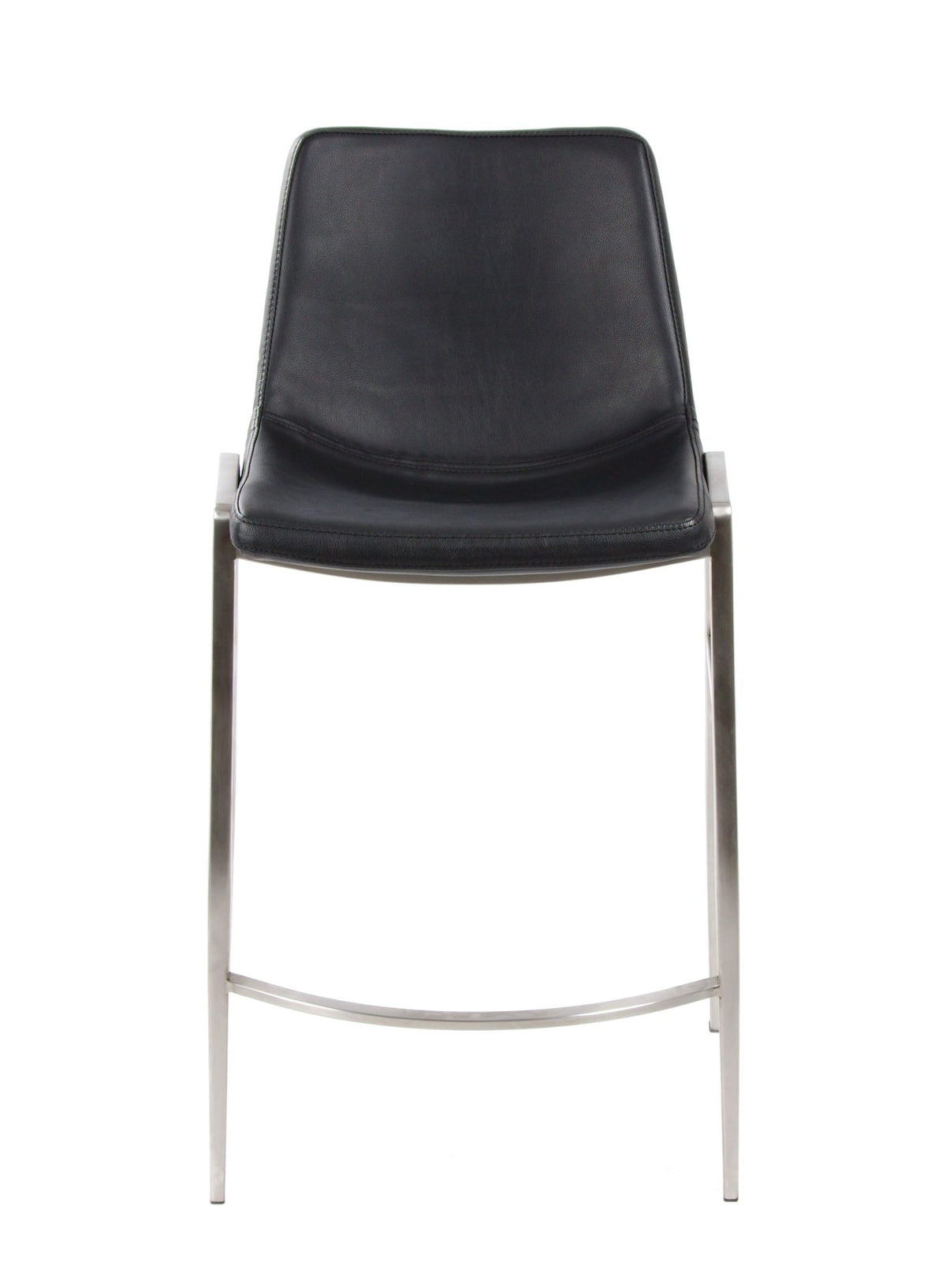 Moon – Stationary Stool with Faux Leather Black Seat and Backrest by Furnishings Mate – Brushed Stainless Steel Frame