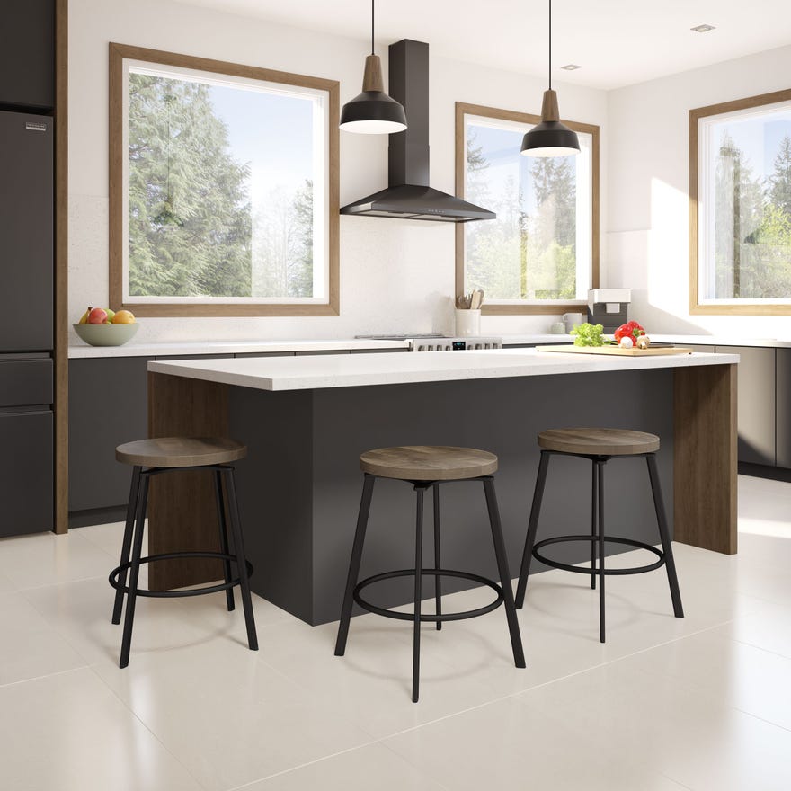 Skyla - Swivel Stool with Wood Seat by Amisco - 42344B - Stools Canada