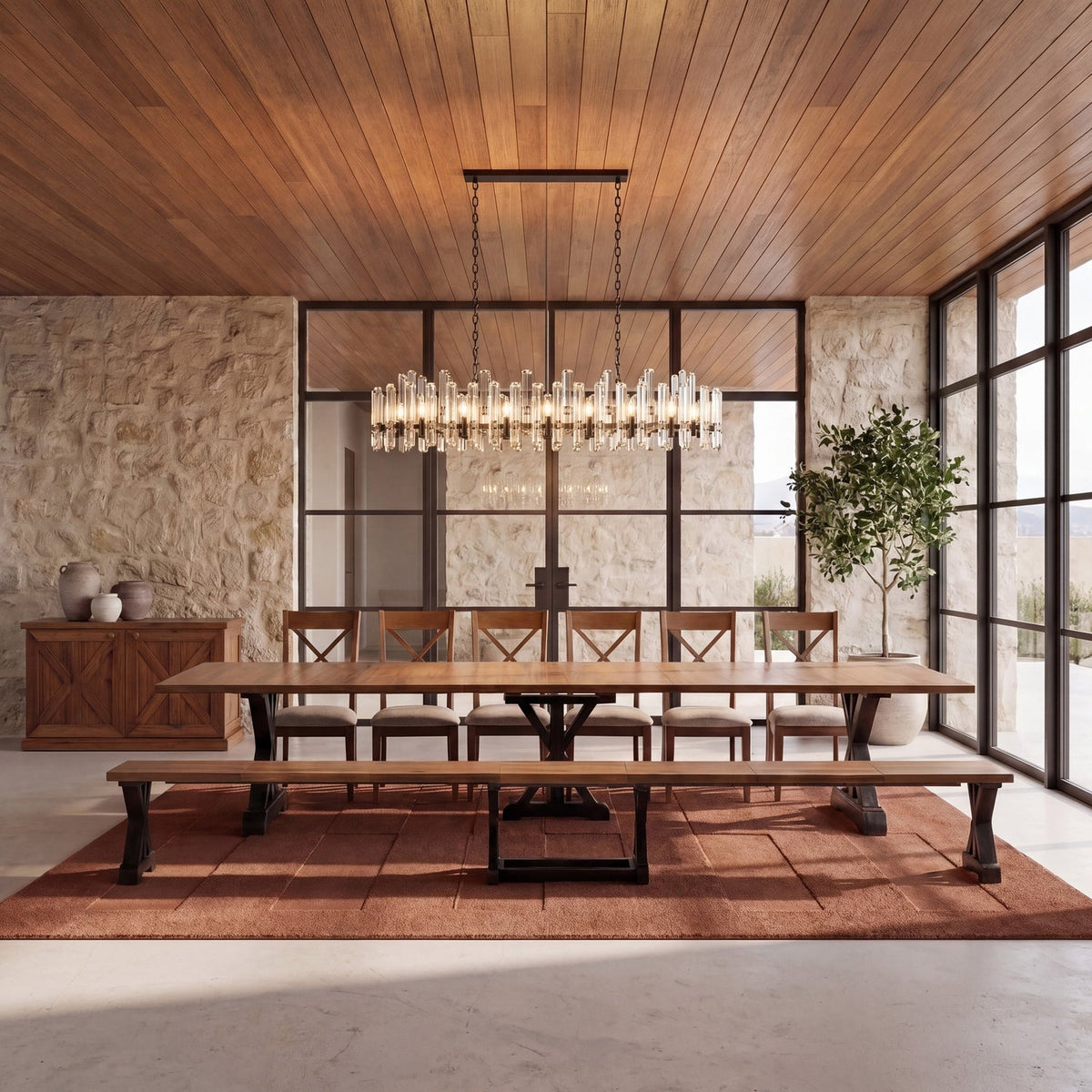Gather Dining Set: Table + 1 Bench + 6 Chairs