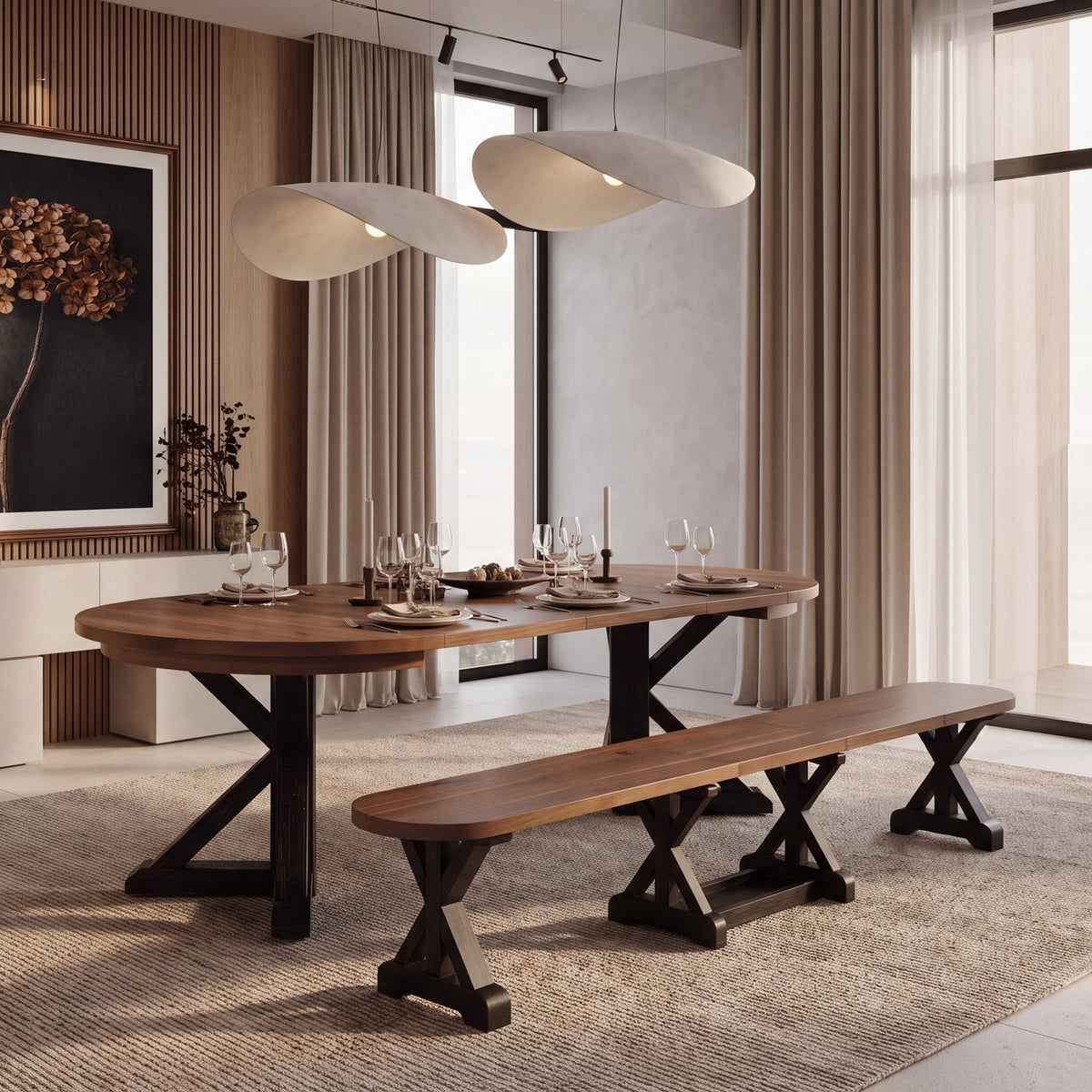 Gather Dining Set: Round Table + 2 Benches