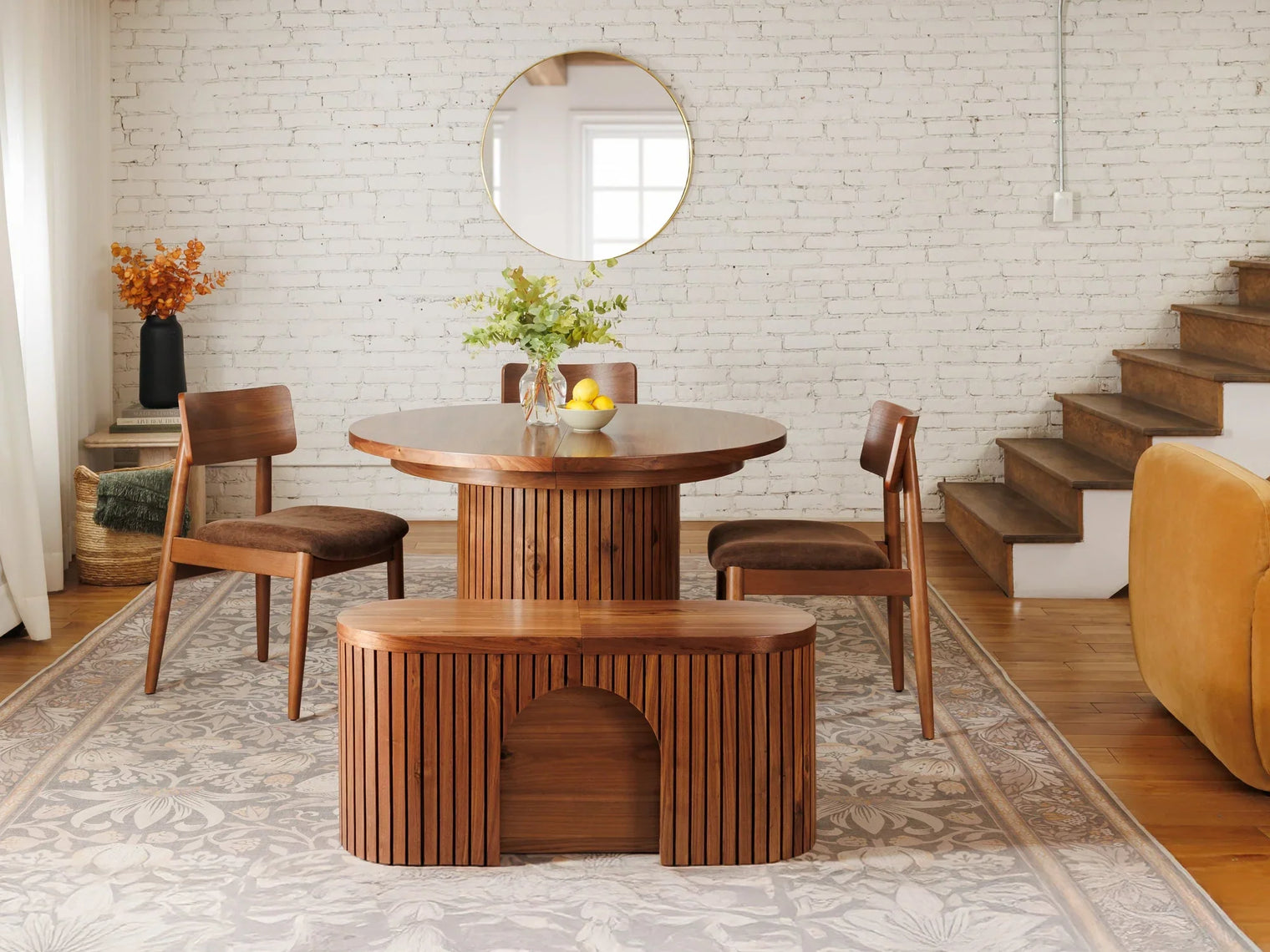 Transformer Round Dining Set - The Host | Table, 4x Chairs & Bench