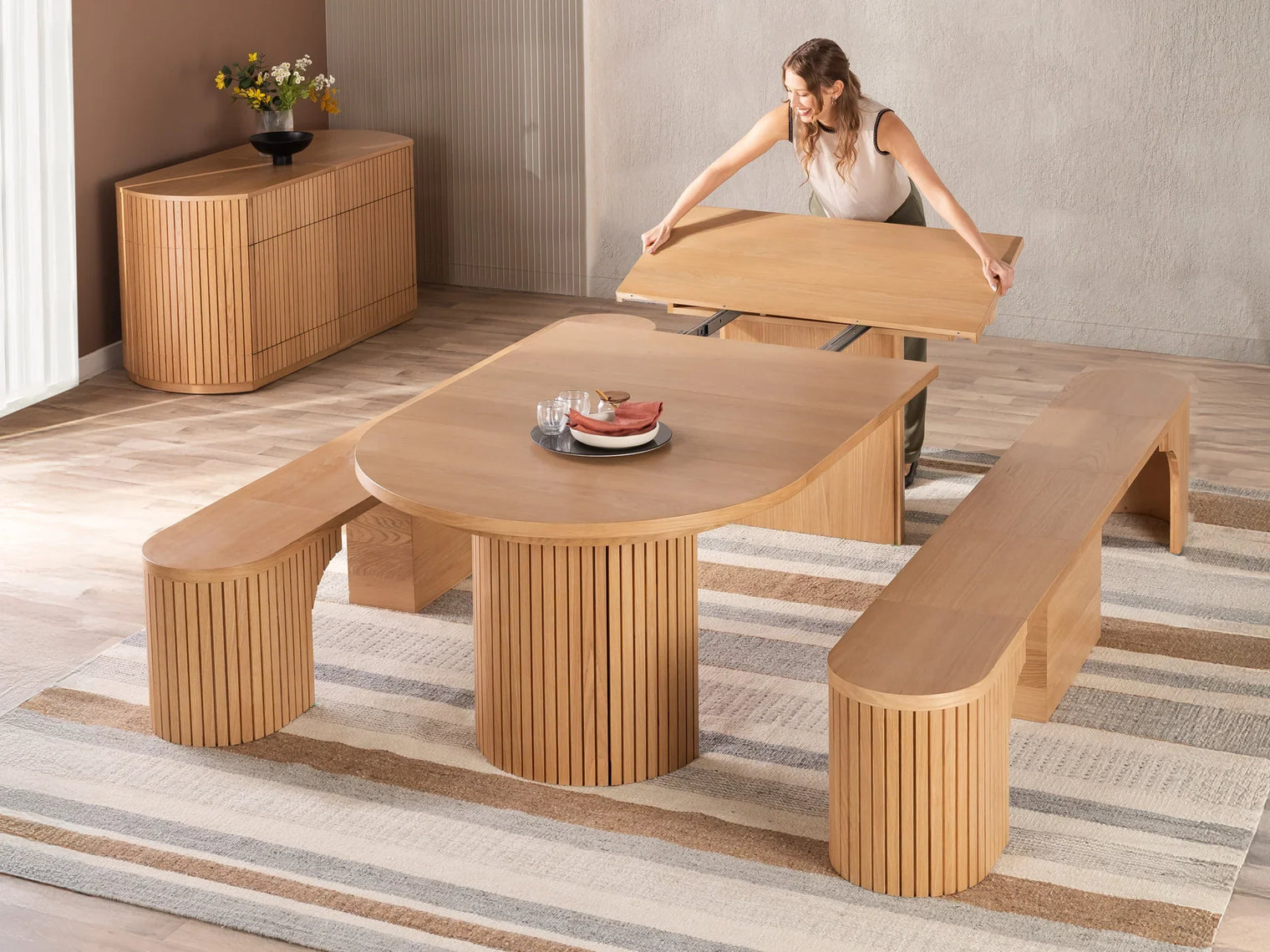 Transformer Round Dining Set - The Gathering | Table, 2x Transformer Round Bench
