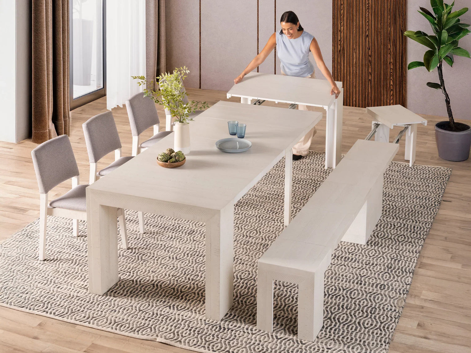 Transformer Dining Set - The Host | Table, 4x Chairs & Bench