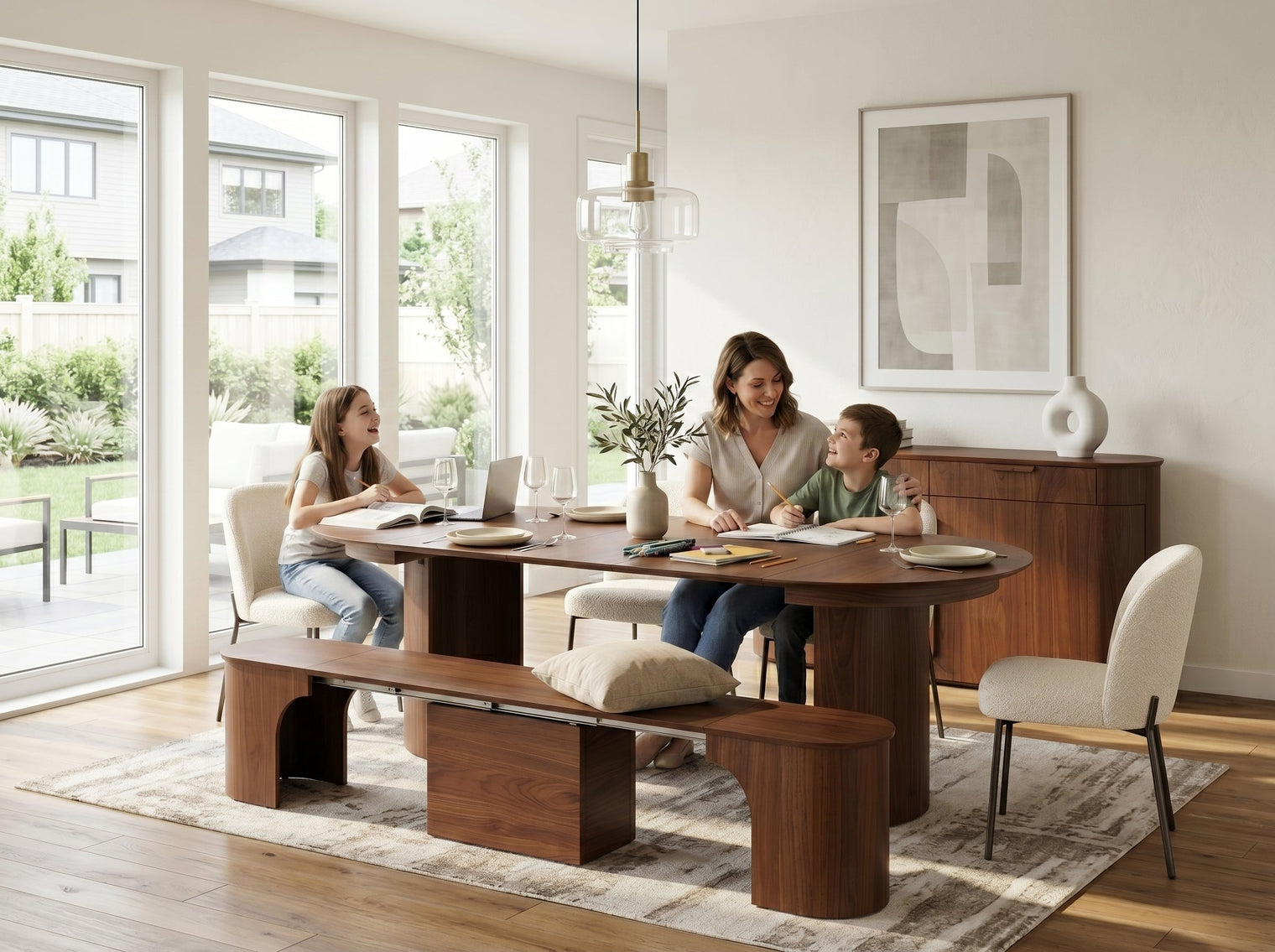 Transformer Eclipse Round Dining Table and Bench Set - The Practical- Forth of July Sale Bundle