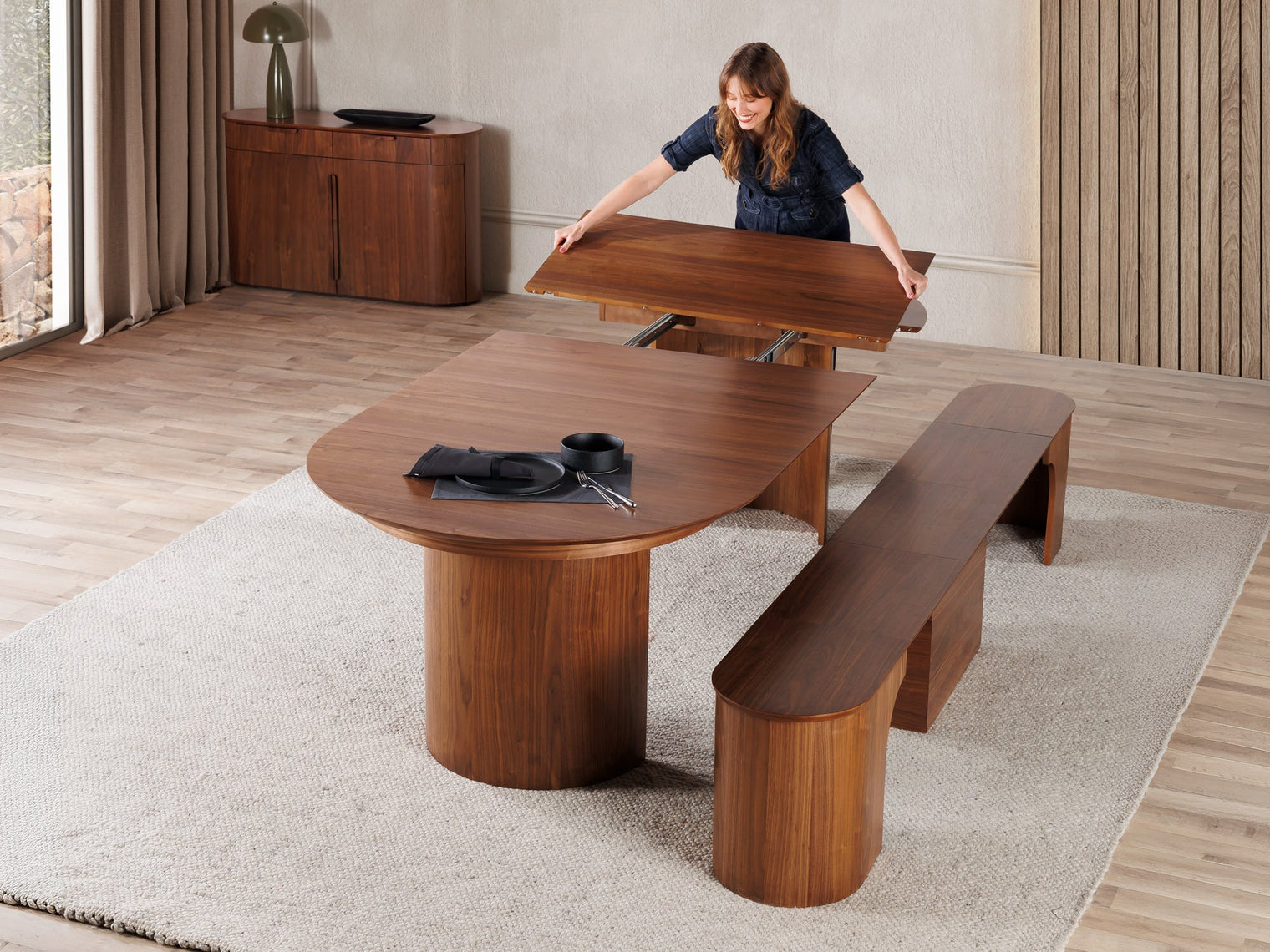 Transformer Eclipse Round Dining Table and Bench Set - The Practical- Forth of July Sale Bundle