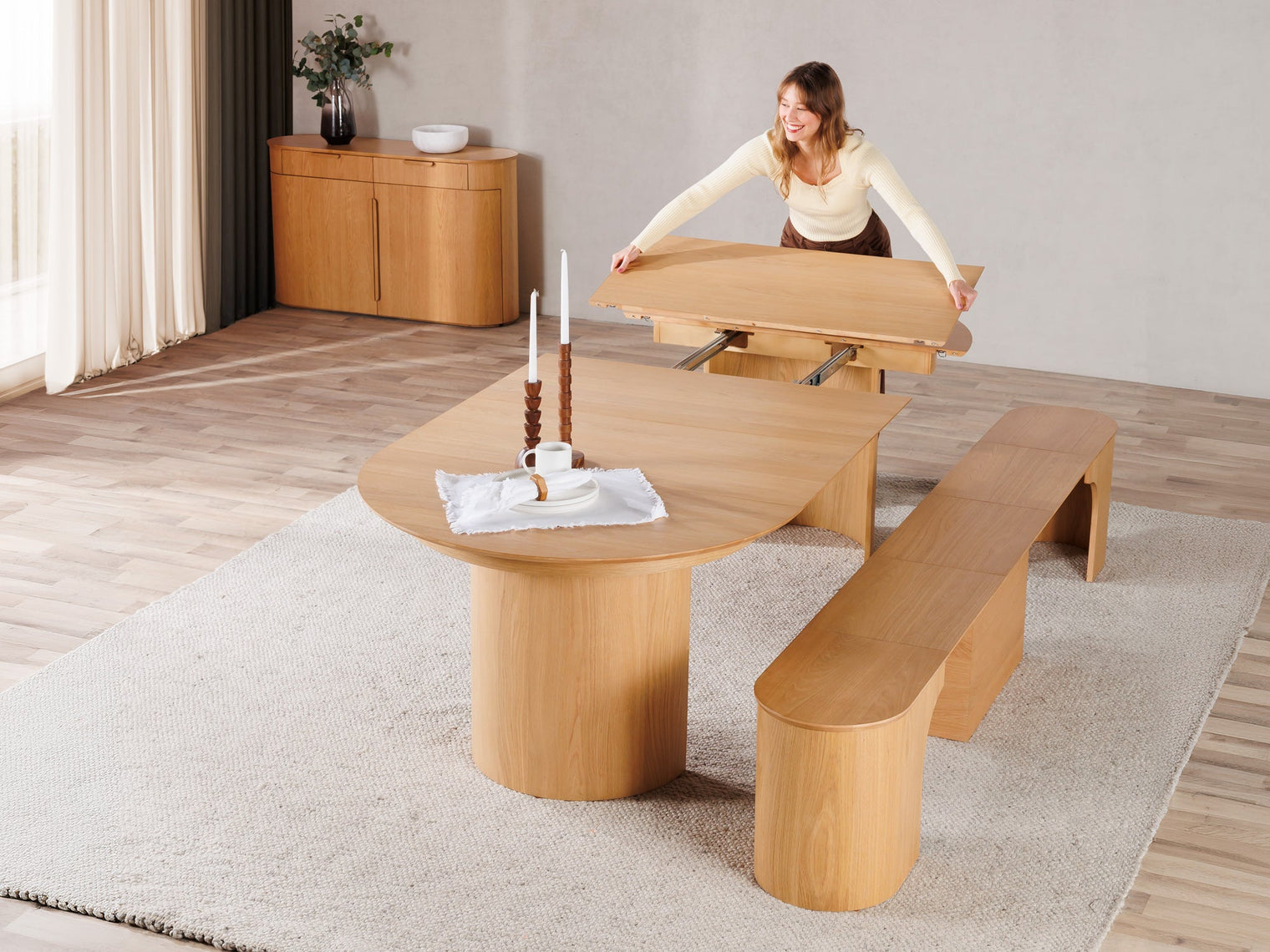Transformer Eclipse Round Dining Table and Bench Set - The Practical- Forth of July Sale Bundle
