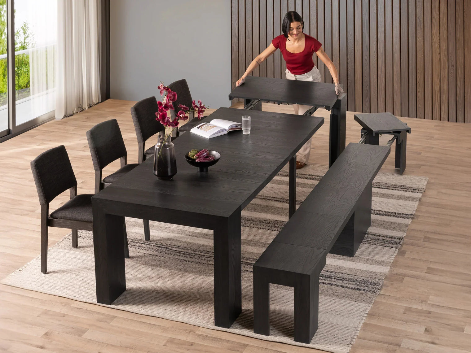 Transformer Dining Set - The Host | Table, 4x Chairs & Bench