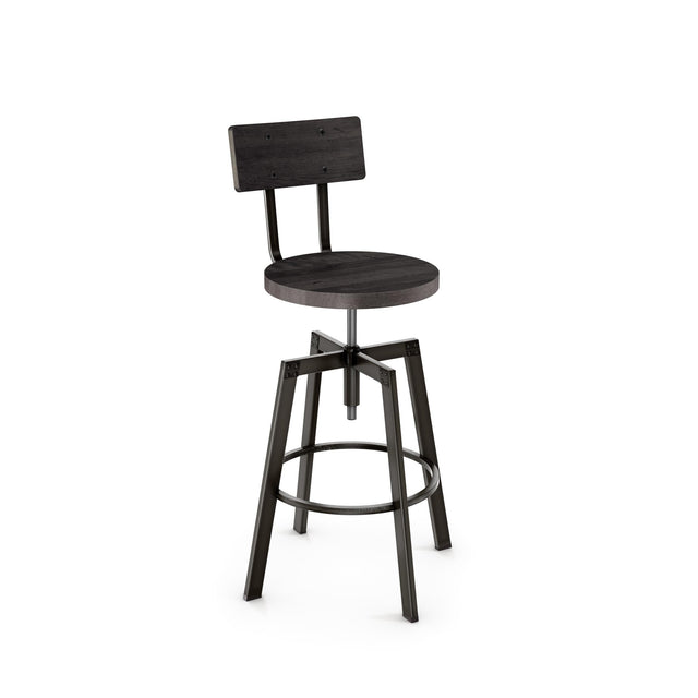 Architect - Adjustable Screw Stool with Distressed Wood Seat and Backrest by Amisco - 40263 - Stools Canada