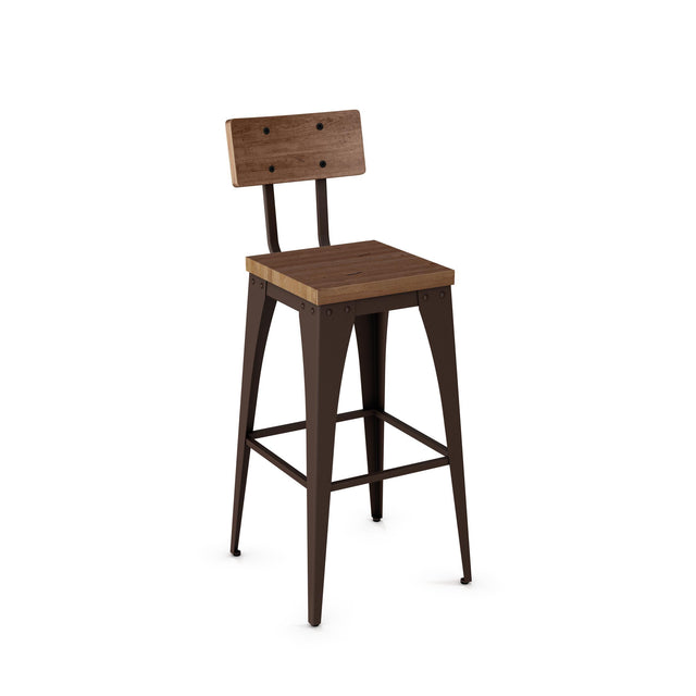 Upright - Stationary Stool with Distressed Wood Seat and Backrest by Amisco - 40264 - Stools Canada