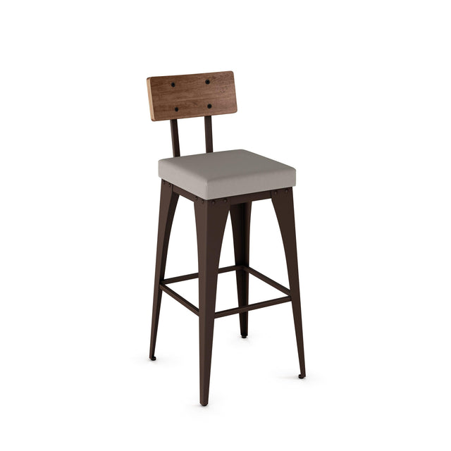 Upright - Stationary Stool with Upholstered Seat and Distressed Wood Backrest by Amisco – 40264 - Stools Canada