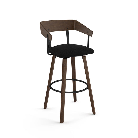 Zao Wood Stool- Swivel Stool with Upholstered Seat and Wood Veneer Backrest by Amisco 41219 - Stools Canada