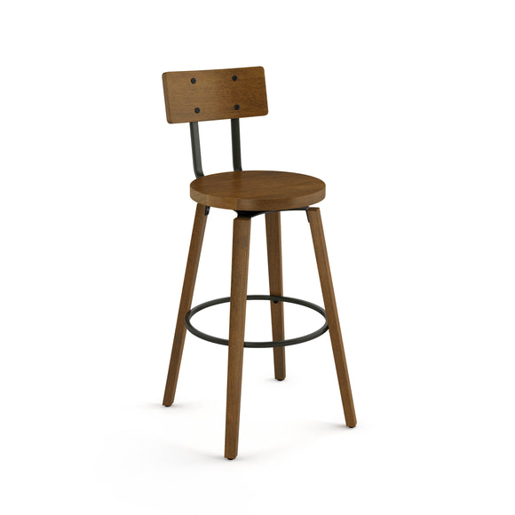 Esteban Wood Stool- Swivel Stool with Wood Seat, Backrest and Legs by Amisco 41273 - Stools Canada