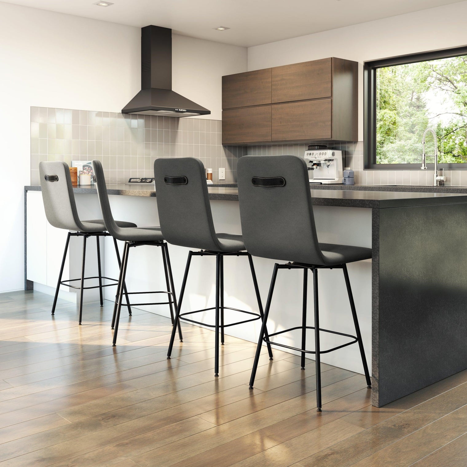 Bray - Swivel Stool with Upholstered Seat and Backrest by Amisco - 41333 - Stools Canada