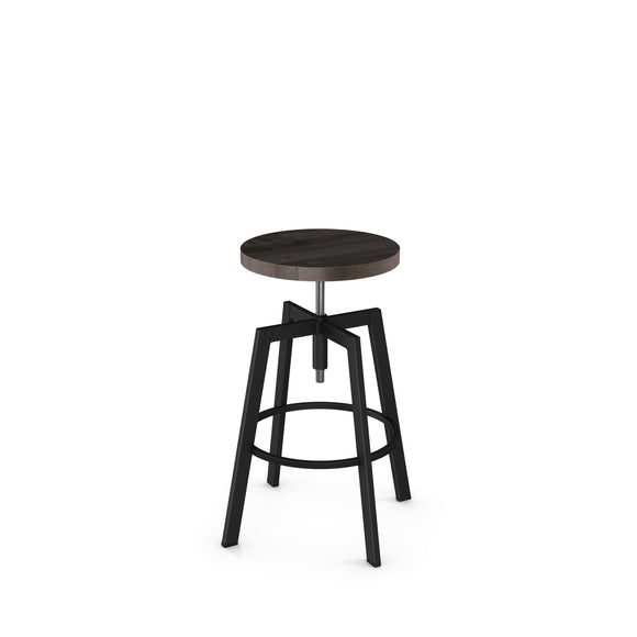 Architect - Adjustable Backless Screw Stool with Distressed Wood Seat by Amisco - 42563 - Stools Canada