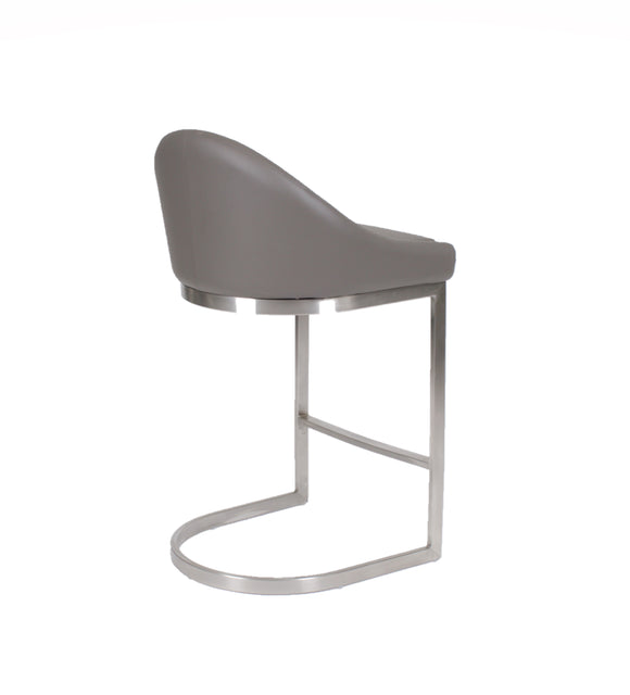 Ashley - Stationary Stool with Faux Leather Grey Seat and Backrest by Furnishings Mate - Brushed Stainless Steel Frame - Stools Canada