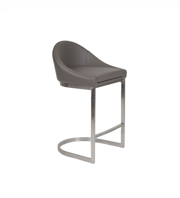 Ashley - Stationary Stool with Faux Leather Grey Seat and Backrest by Furnishings Mate - Brushed Stainless Steel Frame - Stools Canada