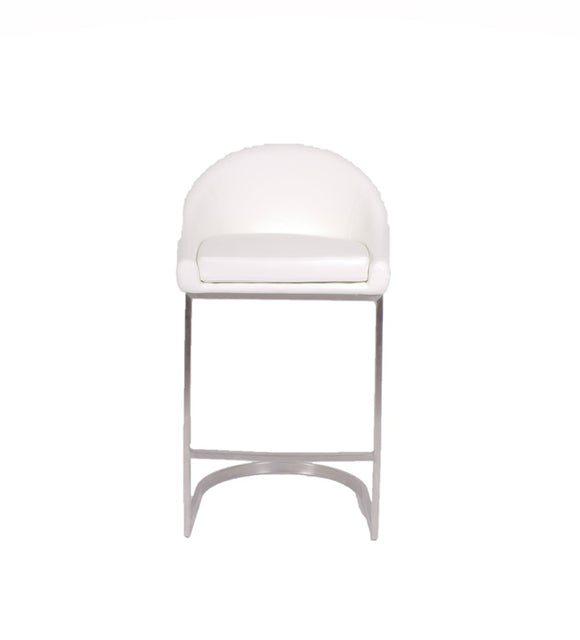 Ashley - Stationary Stool with Faux Leather White Seat and Backrest by Furnishings Mate - Brushed Stainless Steel Frame - Stools Canada