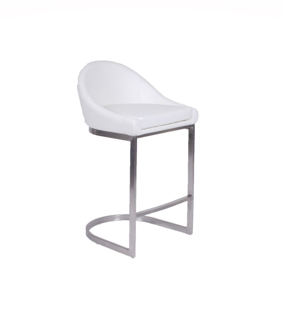 Ashley - Stationary Stool with Faux Leather White Seat and Backrest by Furnishings Mate - Brushed Stainless Steel Frame - Stools Canada