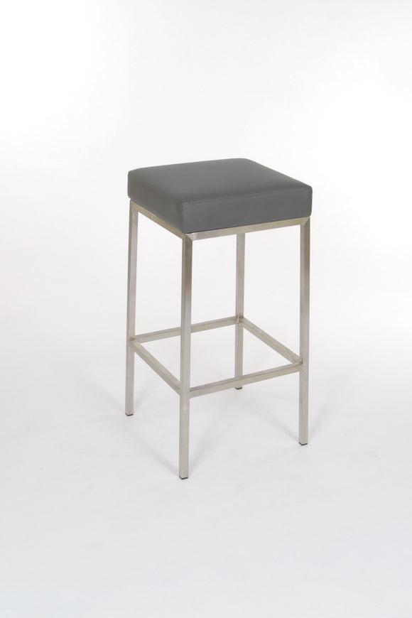 Lloyd – Stationary Stool with Faux Leather Grey Seat by Furnishings Mate – Brushed Stainless Steel Frame - Stools Canada