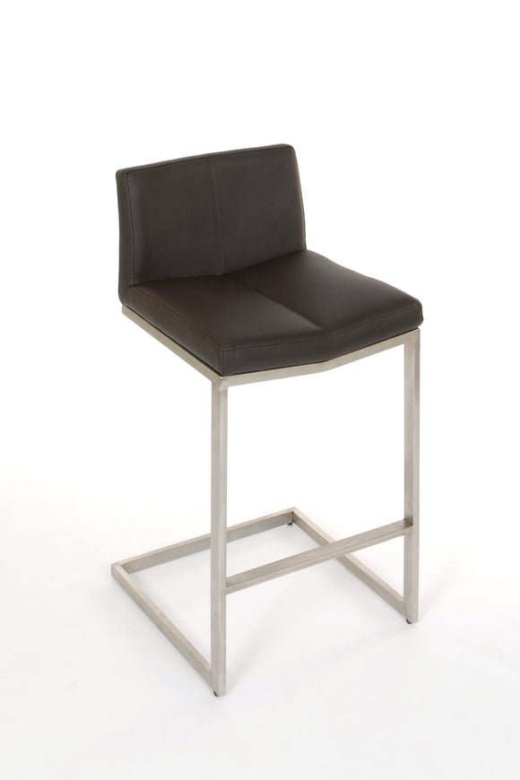 Cee - Stationary Stool with Faux Leather Black Seat and Backrest by Furnishings Mate – Brushed Stainless Steel Frame - Stools Canada