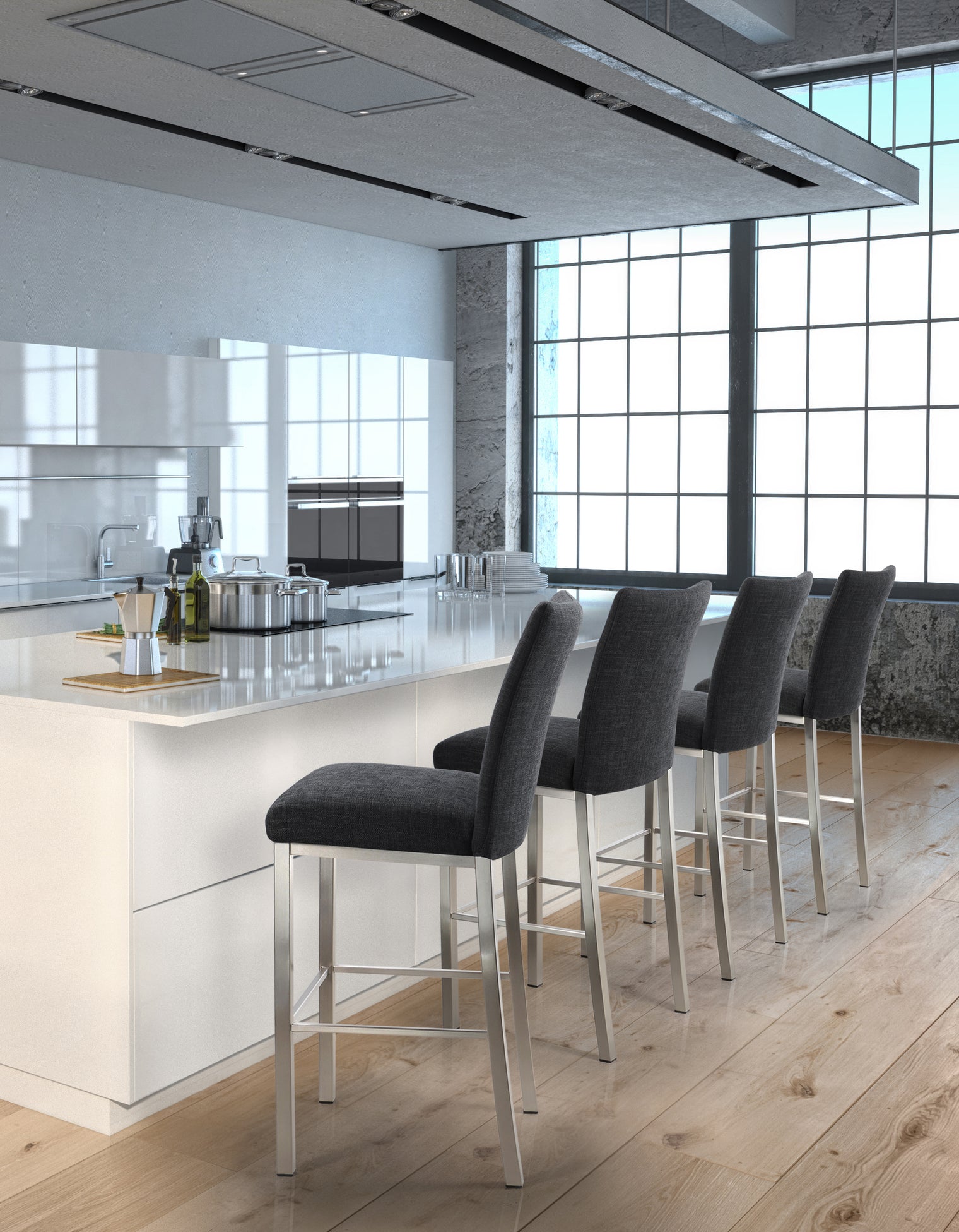 Biscaro - Stationary Stool with Upholstered Seat and Backrest by Trica - Stools Canada