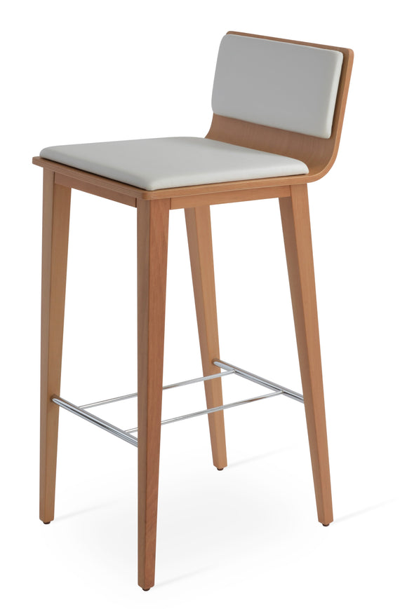 Corona - Wood Stools with White Leatherette Seat and Beech Natural Finished Wood Base by BNT sohoConcept - Stools Canada