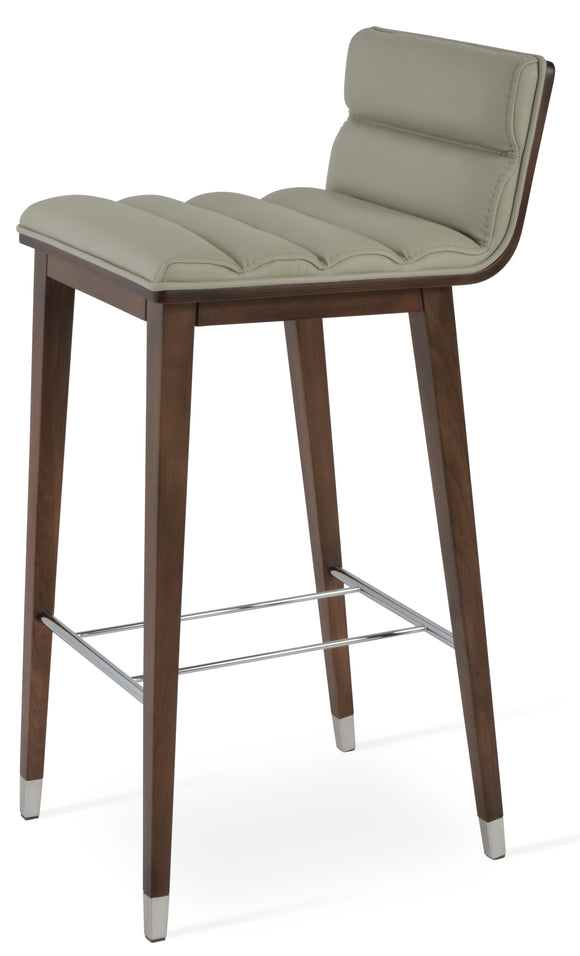Corona - Comfort Stool with Light Grey Leatherette Seat and Beech Walnut Finished Wood Base by BNT soho Concept - Stools Canada
