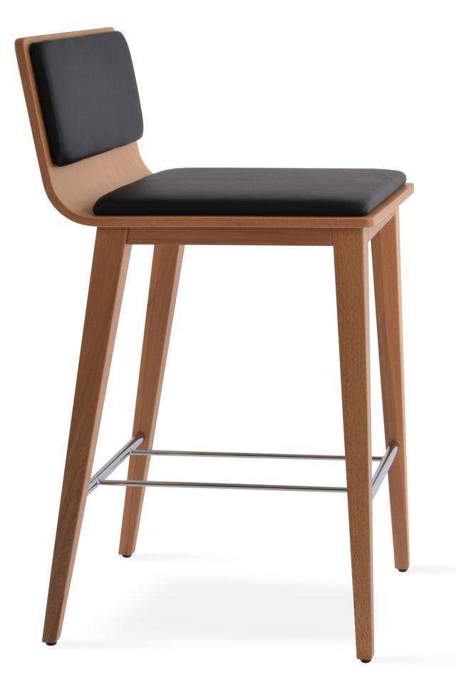 Corona - Wood Stools with Black Leatherette Seat and Beech Natural Finished Wood Base by BNT sohoConcept - Stools Canada