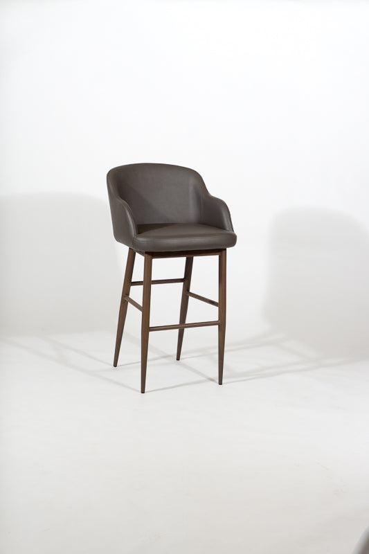 Morris – Stationary Stool with Faux Leather Grey Seat and Backrest by Furnishings Mate – Faux Wood Walnut Steel Frame - Stools Canada