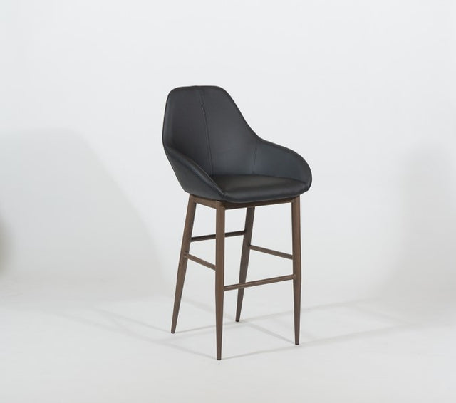 Shindig – Stationary Stool with Faux Leather Black Seat and Backrest by Furnishings Mate –Faux Wood Walnut Steel Frame - Stools Canada