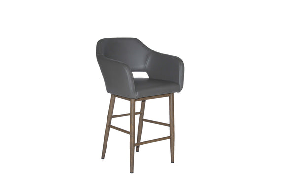 Friday – Stationary Stool with Faux Leather Grey Seat and Backrest by Furnishings Mate – Faux Wood Walnut Steel Frame - Stools Canada