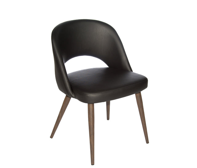 Henrick – Stationary Chair with Faux Leather Black Seat and Backrest by Furnishings Mate – Faux Wood Walnut Steel Frame - Stools Canada