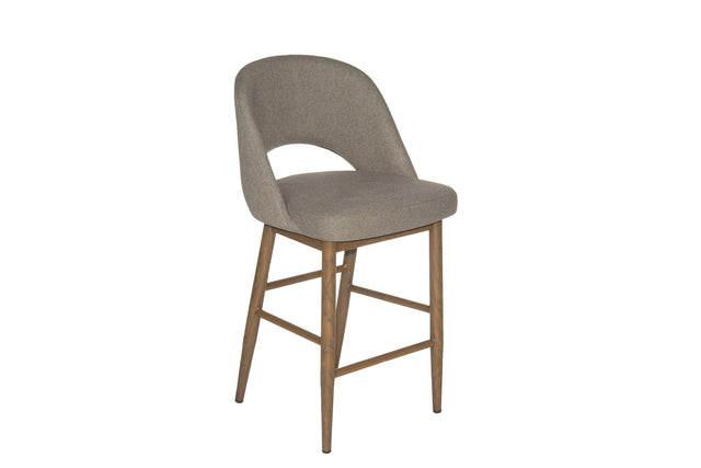 Henrick – Stationary Stool with Upholstered Slate Seat and Backrest by Furnishings Mate – Faux Wood Walnut Steel Frame - Stools Canada