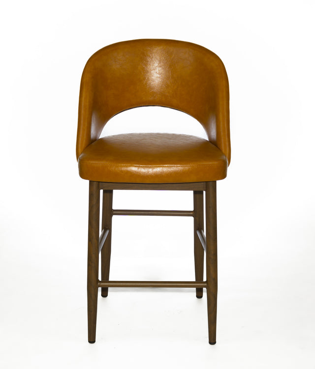 Henrick – Stationary Stool with Faux Leather Tan Seat and Backrest by Furnishings Mate – Faux Wood Walnut Steel Frame - Stools Canada