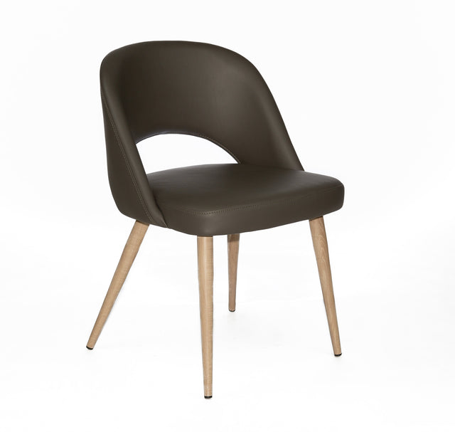 Henrick – Stationary Chair with Faux Leather Grey Seat and Backrest by Furnishings Mate – Faux Wood White Oak Steel Frame - Stools Canada