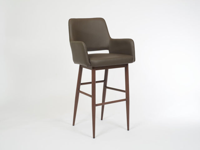 Isaac – Stationary Stool with Faux Leather Grey Seat and Backrest by Furnishings Mate – Faux Wood Walnut Steel Frame - Stools Canada