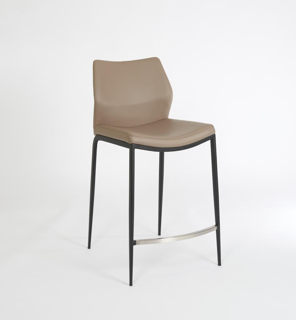 Ka – Stationary Stool with Faux Leather Lite Taupe Seat and Backrest by Furnishings Mate – Matte Black Frame - Stools Canada