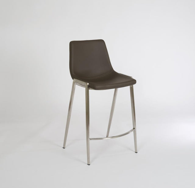 Moon – Stationary Stool with Faux Leather Black Seat and Backrest by Furnishings Mate – Brushed Stainless Steel Frame - Stools Canada