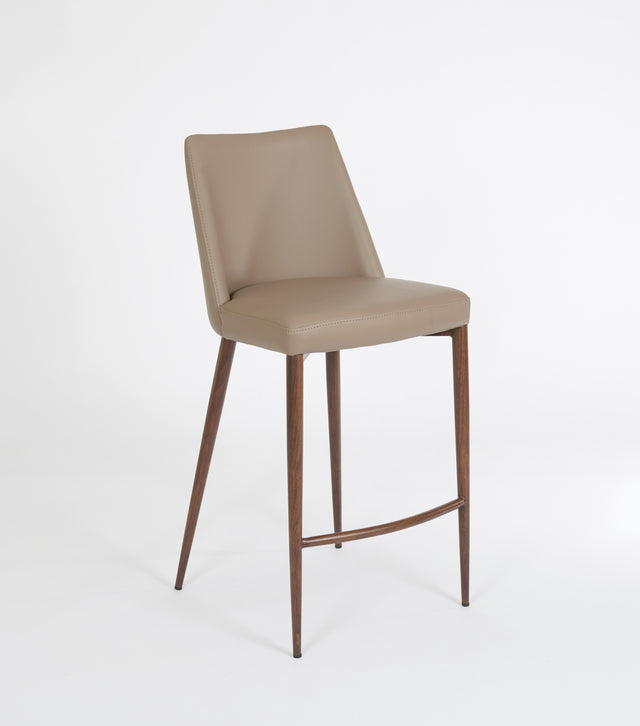 Phil – Stationary Stool with Faux Leather Taupe Seat and Backrest by Furnishings Mate – Faux Wood Walnut Steel Frame - Stools Canada