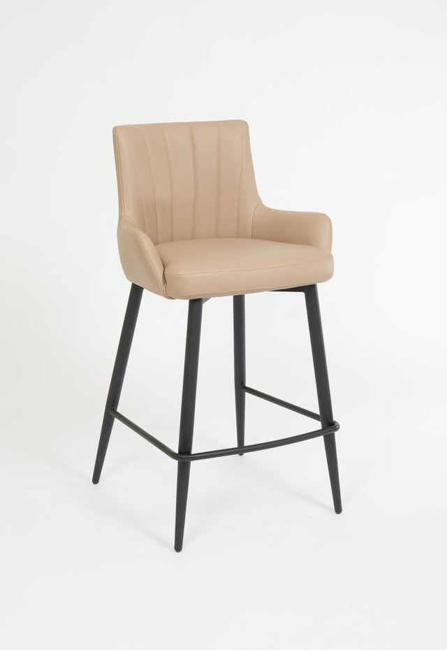 Ridley – Stationary Stool with Faux Leather Latte Seat and Backrest by Furnishings Mate – Matte Black Steel Frame - Stools Canada