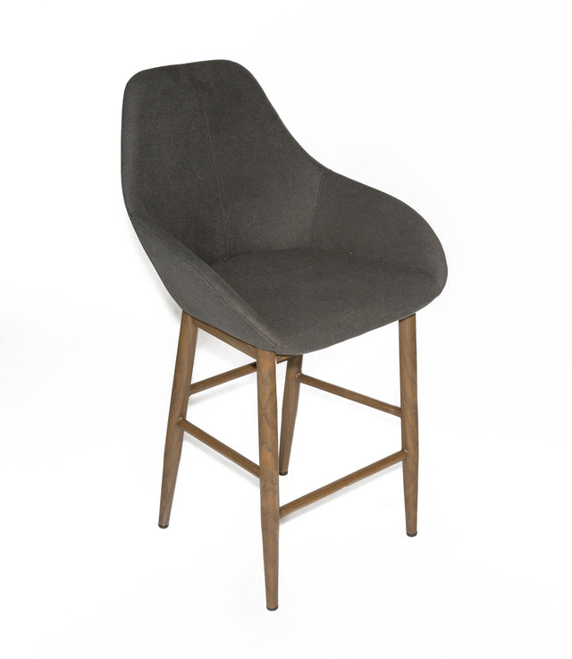 Shindig – Stationary Stool with Upholstered Graphite Seat and Backrest by Furnishings Mate – Faux Wood Walnut Steel Frame - Stools Canada
