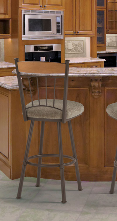 Allan - Swivel Stool with Upholstered Seat and Wood Accent Backrest by Trica - Stools Canada