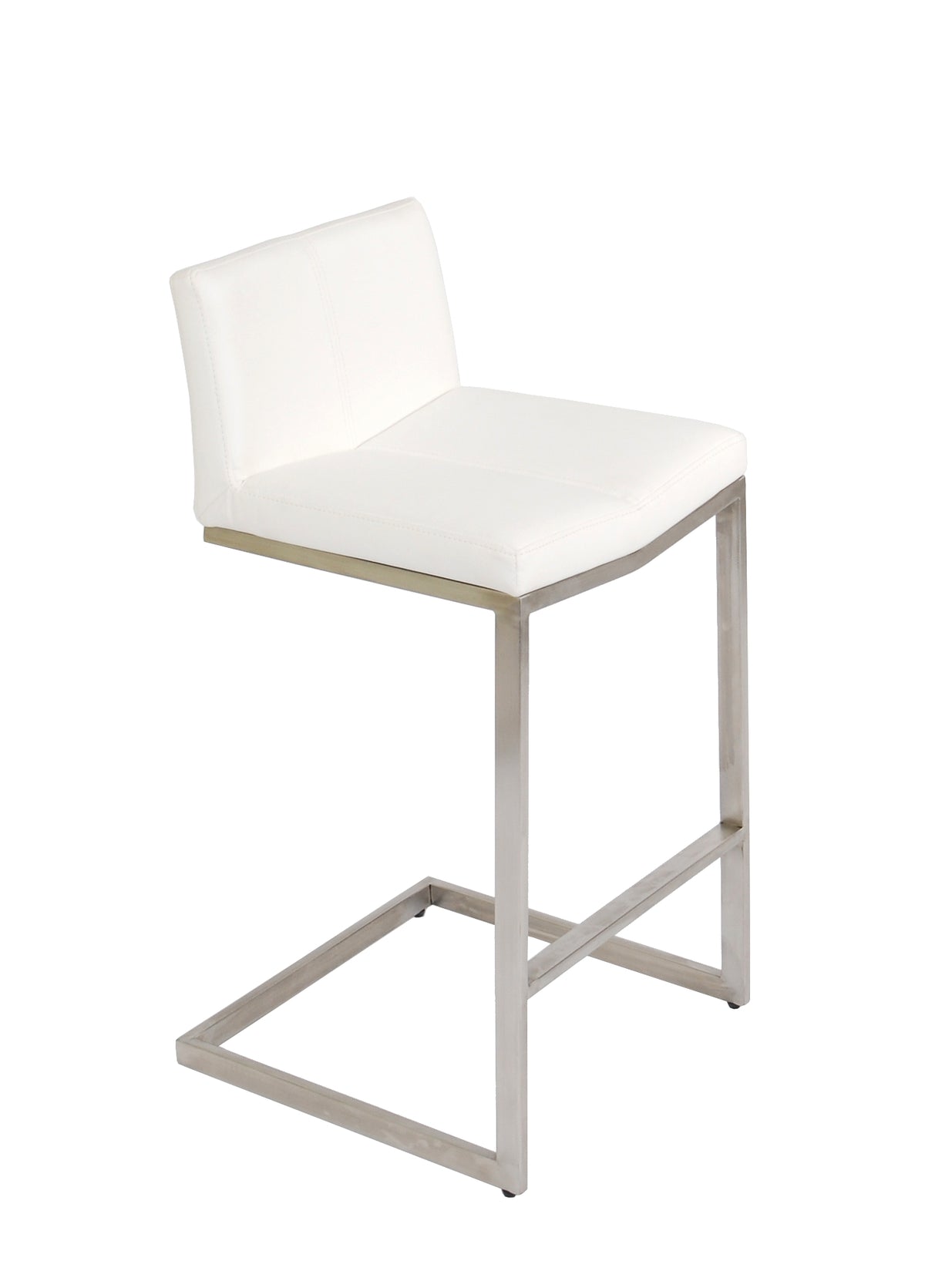Cee - Stationary Stool with Faux Leather White Seat and Backrest by Furnishings Mate – Brushed Stainless Steel Frame