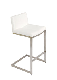 Cee - Stationary Stool with Faux Leather White Seat and Backrest by Furnishings Mate – Brushed Stainless Steel Frame