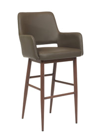 Isaac – Stationary Stool with Faux Leather Grey Seat and Backrest by Furnishings Mate – Faux Wood Walnut Steel Frame