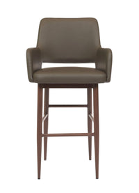 Isaac – Stationary Stool with Faux Leather Grey Seat and Backrest by Furnishings Mate – Faux Wood Walnut Steel Frame